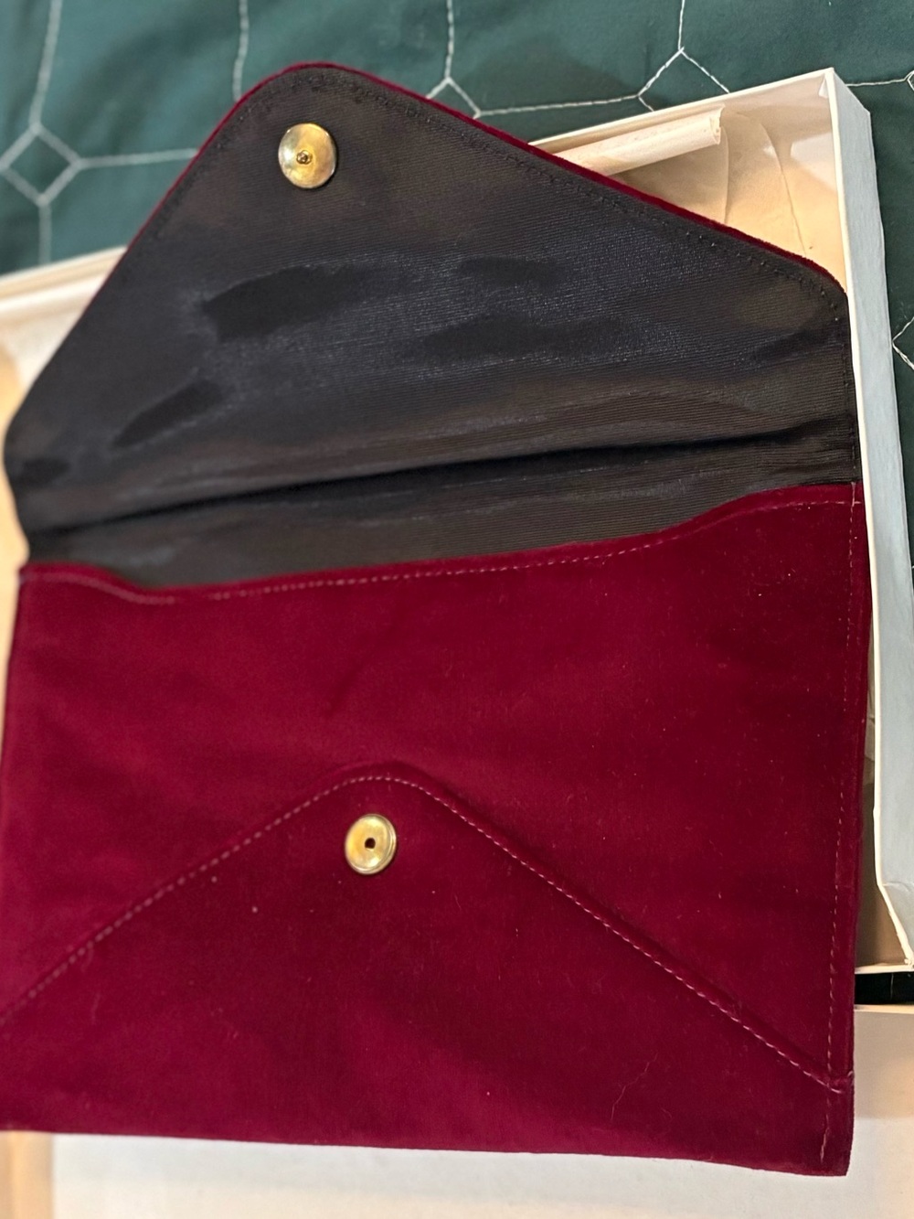 Burgundy Suede Envelope Clutch with Snap Closure
